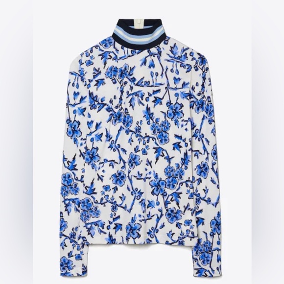 Tory Burch Blue Floral Long Sleeve Top - Picture 2 of 5